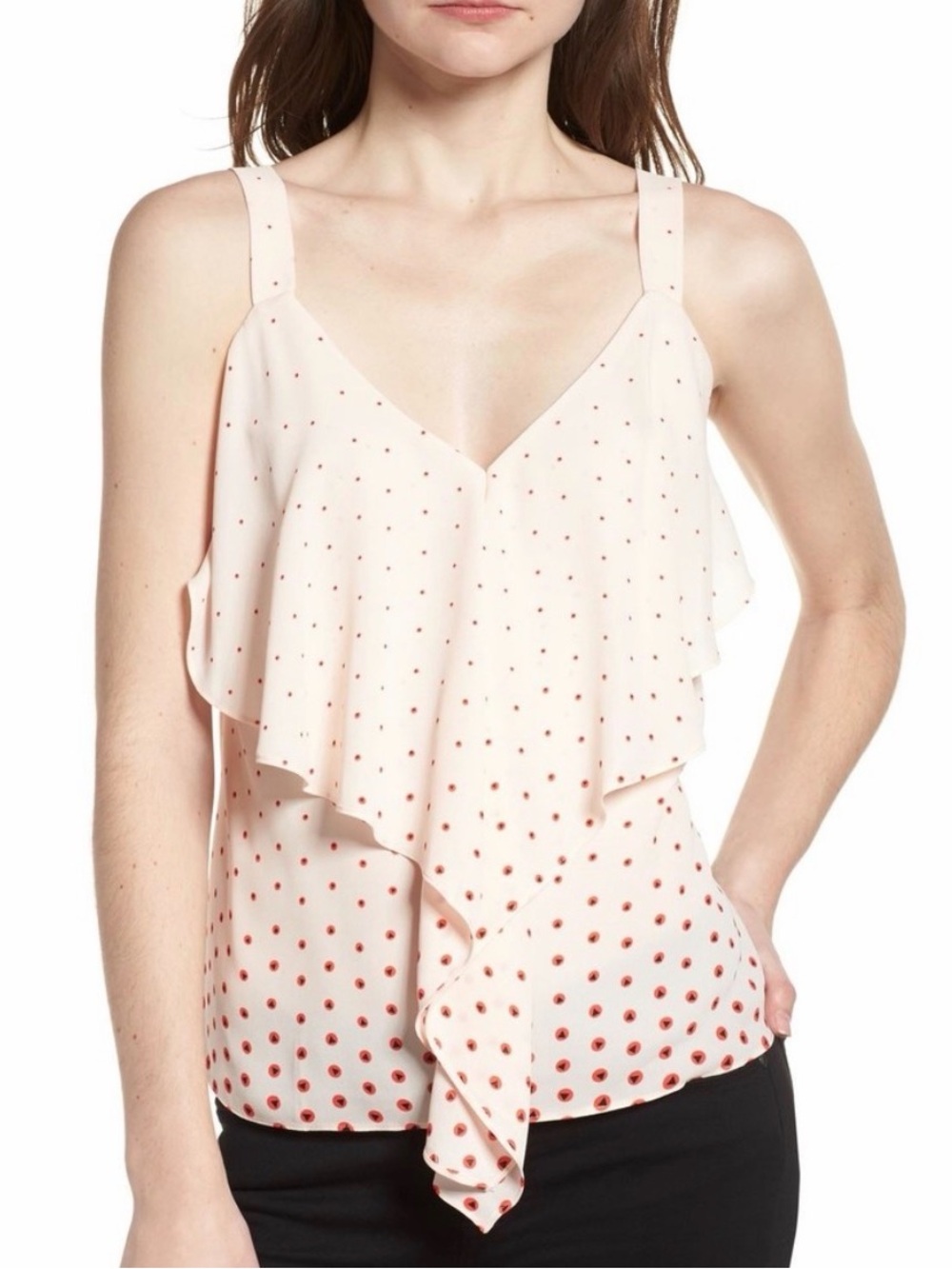 Trouvé Blush Pink Polka Dot Ruffle V-Neck Tank